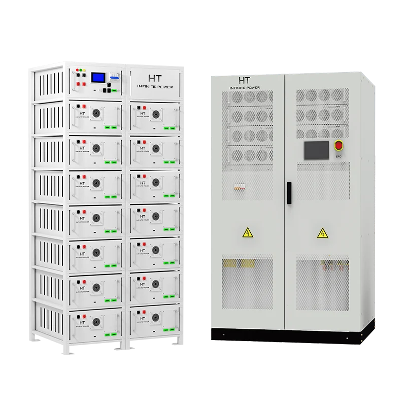 BESS system composed of a 100 kW/200 kWh PCS cabinet and high-voltage rack batteries